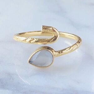 White Chalcedony Wrap Style Adjustable Gold Boho Ring